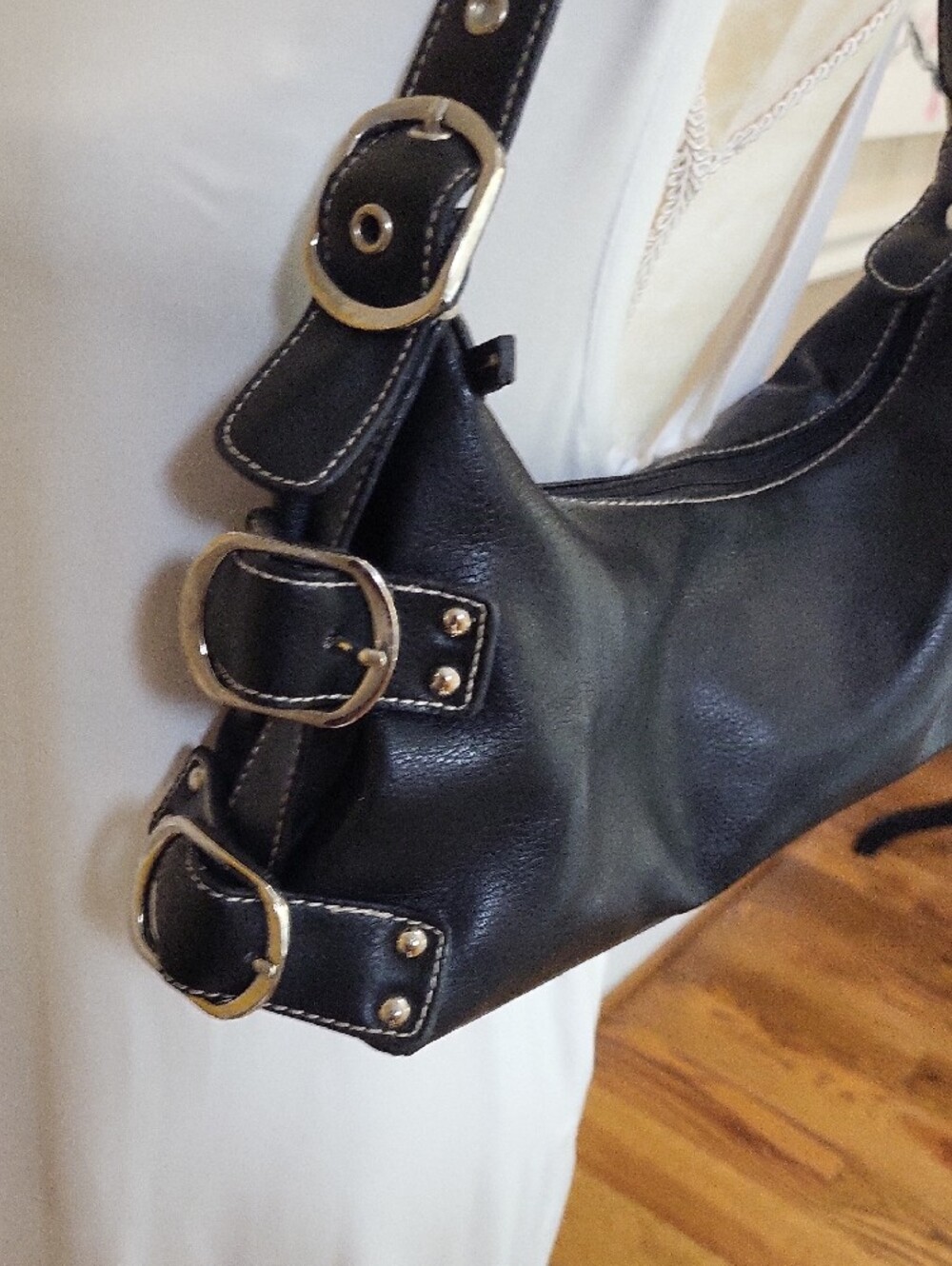 St. John's Bay Black Shoulder Bag with Silver Buckle Accents - Picture 4 of 12